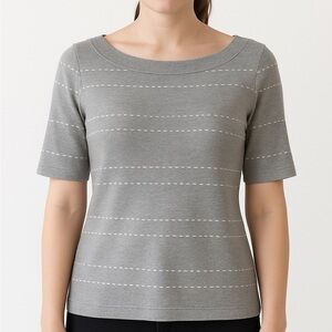 Hanna Gray & White Boatneck short sleeved‎ Top, Size S, NWT